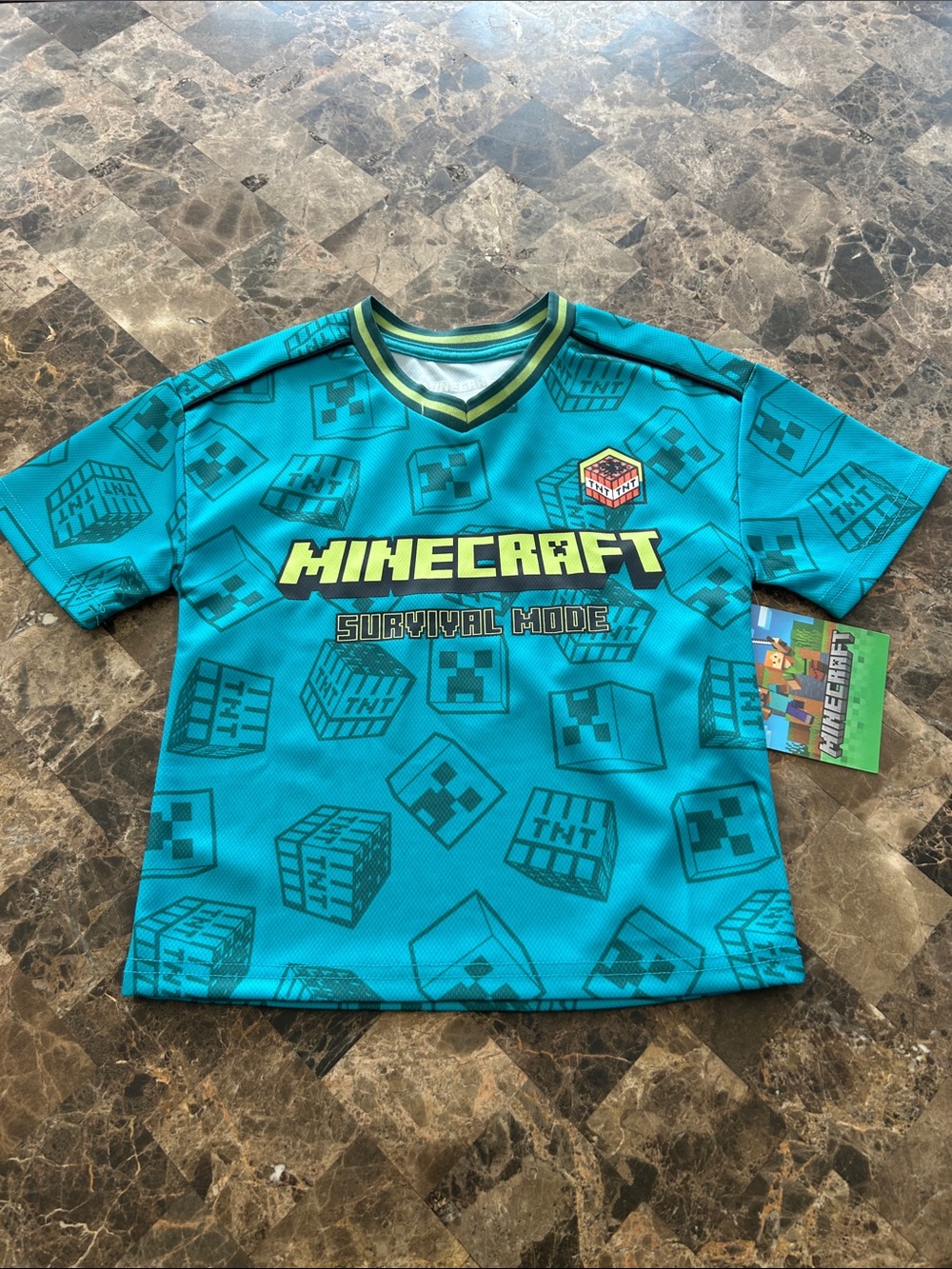 NWT 🆕 Minecraft Kids' Teal 'Survival Mode' Short Sleeve Shirt 4/5 years